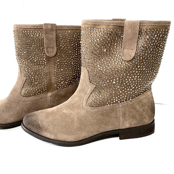 Naughty Monkey distressed brown suede boots w/ shiny studded detail Sz 8 - Picture 5 of 9